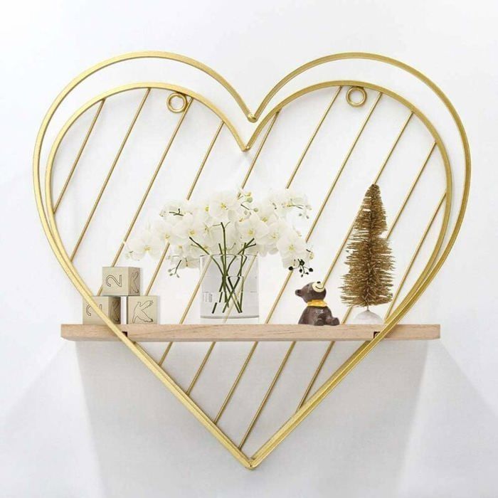 Ahlsen Étagères Flottantes en Or à Fixation Murale en Forme Coeur en Métal Petite Étagère Rangement pour Chambre à Coucher Or