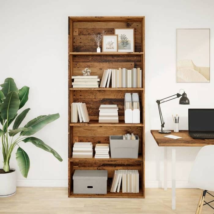 SALE 2026Bibliothèque - Colonne/Meuble Étagère de rangement pour livres - vieux bois 80x30x189cm - bois dingénierie 31.6 Kg 25546