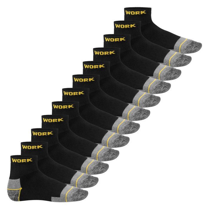 Chaussettes de travail et de loisirs - MT - Chaussettes robustes à tige courte - (12 paires) - Noir-jaune
