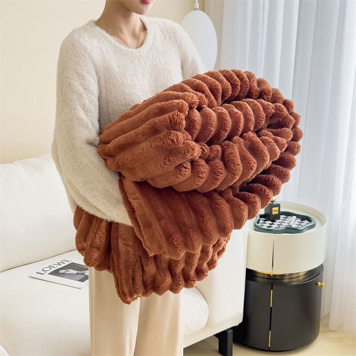 Couverture en laine plaid plaid de canapé poils longs doux et confortable hiver - marron - 150 × 200 cm
