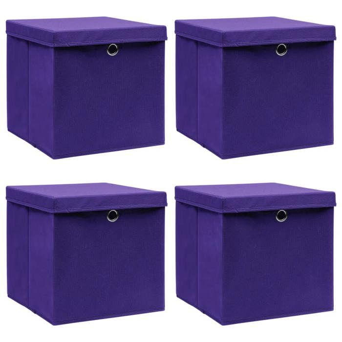 Boîtes de rangement pliables - vidaXL - Violet - 32x32x32 cm - Tissu non tissé - Pliable - Couvercles inclus - Lot de 4