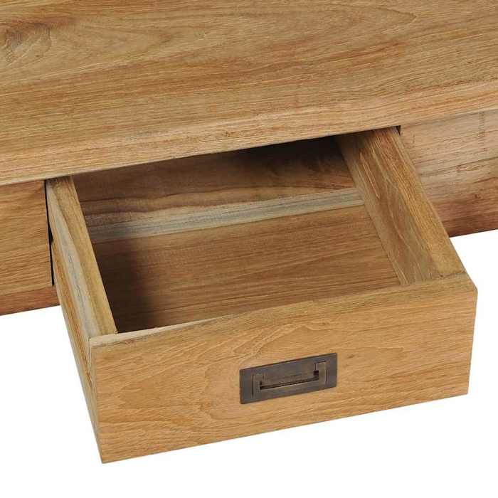 Table basse en teck massif - MEUBLECHIC - 100x60x35 cm - Style colonial - 2 tiroirs - Brun - Finition rustique - Robuste