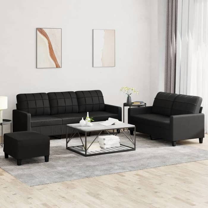 Ensemble de canapés en similicuir - vidaXL - Noir - 3 pièces - Canapé 2 places: 138x77x80 cm