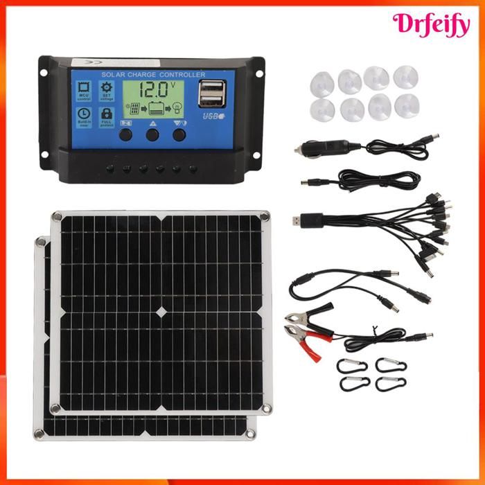 Kit de panneaux solaires portable - AKOZON - 50W - Silicium monocristallin - IP65 - Contrôleur 60A