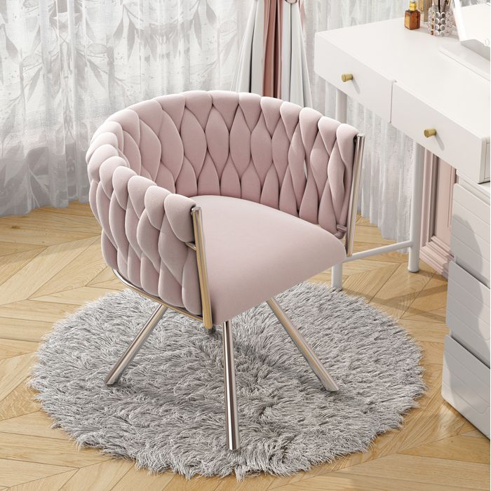 MEUBLIV Lot de 1 Chaise de salle à manger pivotant 360° 59x54x72 cm velours rose