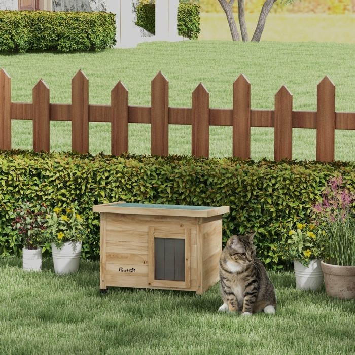 Cabane pour chat résistante pour chat -6 kg 57 x 45 x 43 cm bois naturel