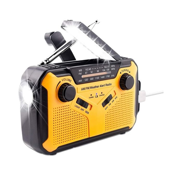 Radio Portable-Radio Dynamo-ManivelleSolairePiles AA2500mAAvec Lampe de Poche LEDAlarme SOSAM/FM-Pour Le Chargement dUrgence