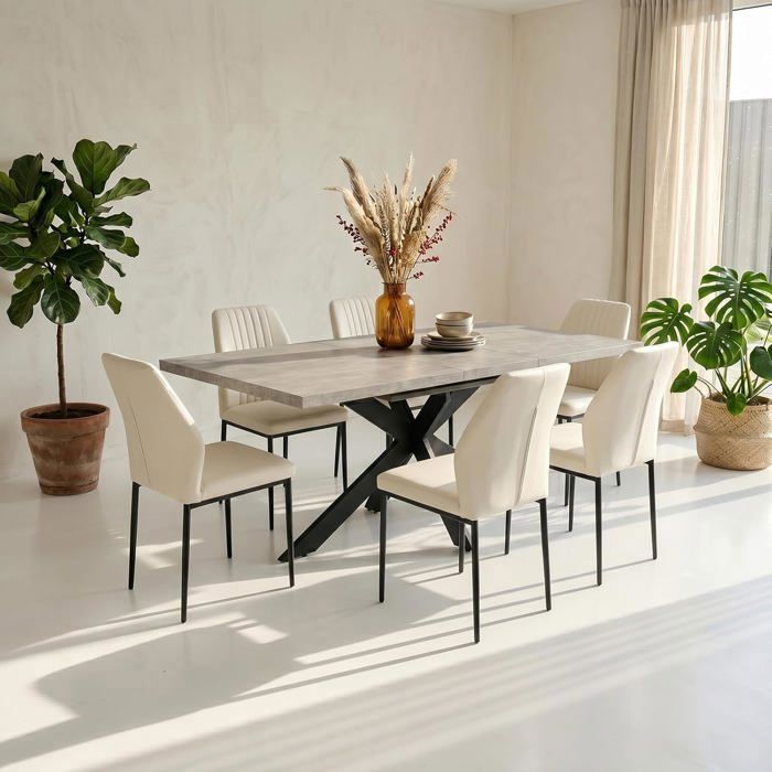 JIEXI Ensemble de tables et chaises de salle à manger extensibles en MDF avec 6 PU chaises rembourrées 160 à 200 cm