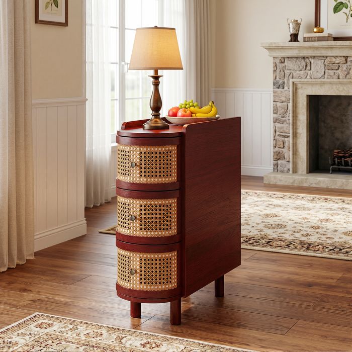 Petit meuble d’appoint avec 3 tiroirs Petit meuble de rangement avec pieds en pin massif Style vintage Rouge