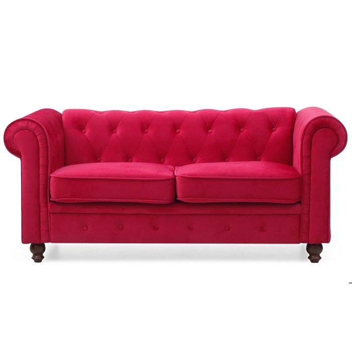MOSAIKASA Grand canapé 2 places Chesterfield Velours Rouge