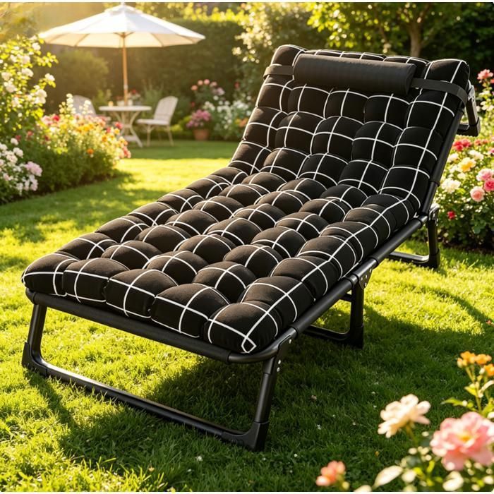 Lit dAppoint Pliant - WILITTO - 4 Positions Réglables - Coussin Amovible - Tissu Oxford - Ergonomique - Noir - 190x75x30cm
