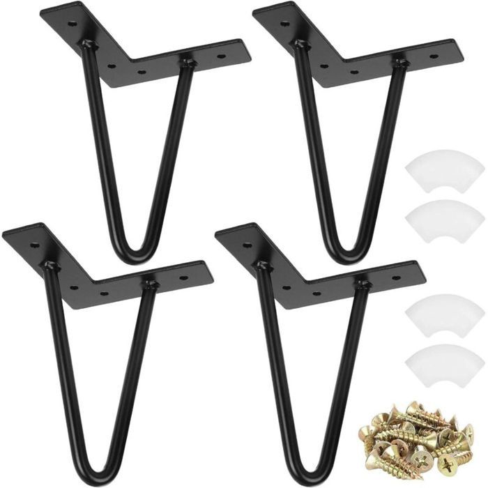 Lot de 4 Pieds Table Basse Industrielle 15cm - Métal Noir Vis Incluses