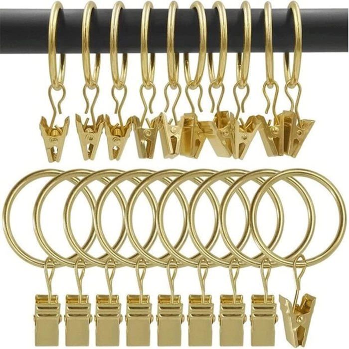 30 anneaux de rideaux métalliques avec pinces diamètre intérieur de 32 mm pour utilisation avec des tringles à rideaux