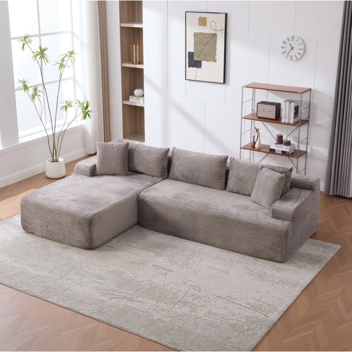 Canapé d’angle modulable compressé en chenille gris 4 places livré monté