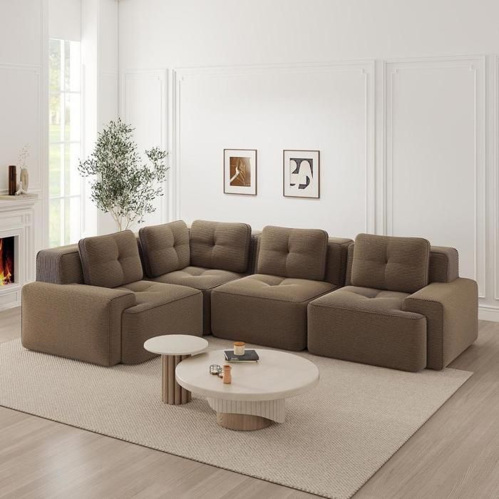 Canapé modulaire - KOMHTOM - Corduroy - 4 places - Velours marron - Assise profonde Canapé modulaire - KOMHTOM - Corduroy - 4 places - Velours marron - Assise profonde