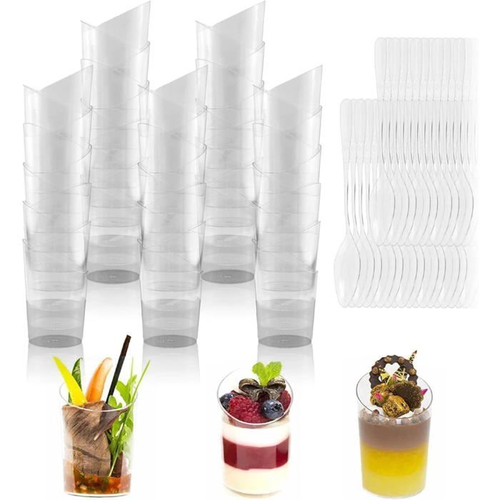 Lot de 50 verrines 75 ml en plastique PS - réutilisables et transparentes pour apéritif et dessert