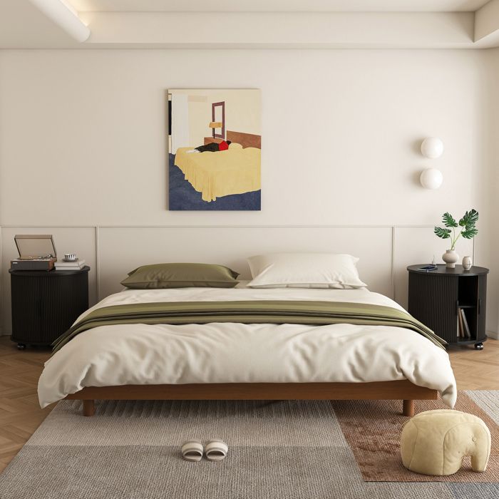 Table de chevet cylindrique AESVAR style mid-century 60 x 60 x 60 cm avec prise AC 2 USB noir