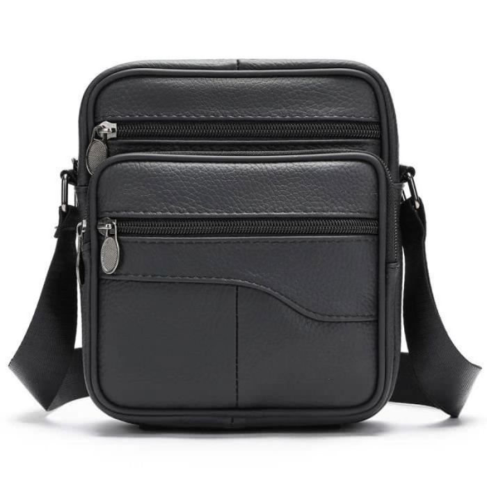 XJYDNCG Sacoche Homme Cuir Sac Bandoulière Vintage Cartable Pochette Voyage - Noir noir SACOCHE