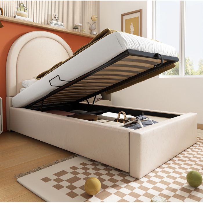 Lit enfant rembourré AESVAR 90 x 200 cm beige PU avec coffre de rangement et sommier à lattes relevable