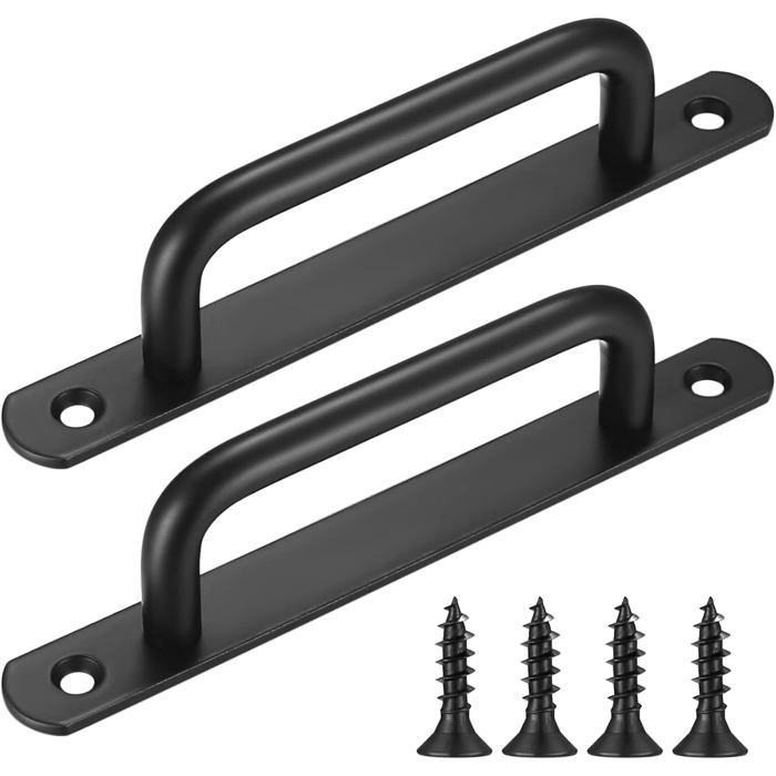 2pcs Coulissante Traction de Poignée de Porte Coulissante avec Plaque Acier Inox pour Portes de Grange Armoire Placard Noire（160mm）