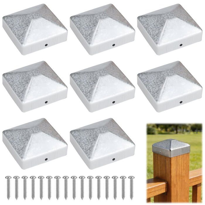 Lot de 8 capsules pour poteaux 9x9 cm - embase acier carrée avec vis cache-poteau de clôture en bois 115 g