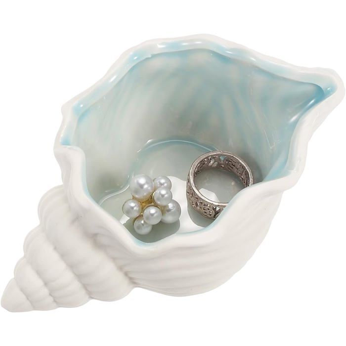 Vide-poche à bijoux en céramique forme coquillage rangement bagues boucles doreilles et clés bleu
