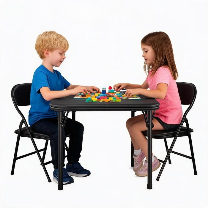Ensemble table et chaises enfant pliant – Table carrée d’activités légère 1 table + 2 chaises-Noir