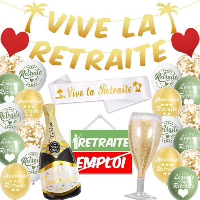 Vive la Retraite Décoration Complète avec Banderole et Ballons Cadeau pour Femme Homme