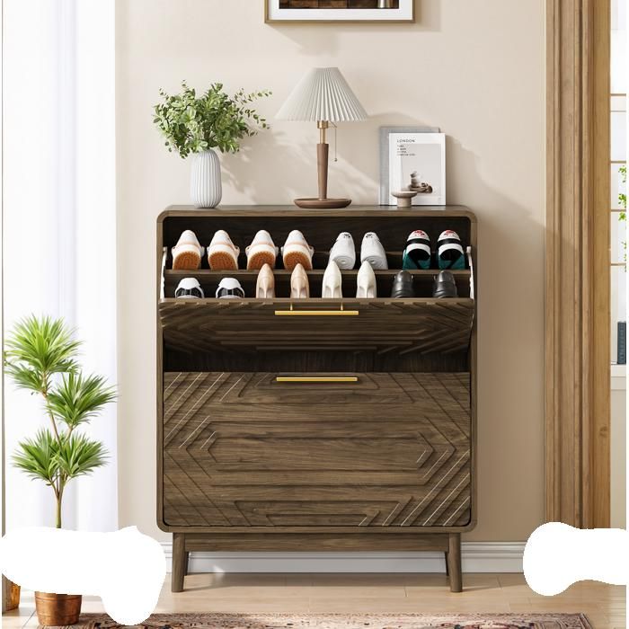 COVREO Meuble à chaussures noyer 80 x 24 x 95 cm 2 compartiments basculants séparateurs réglables MDF