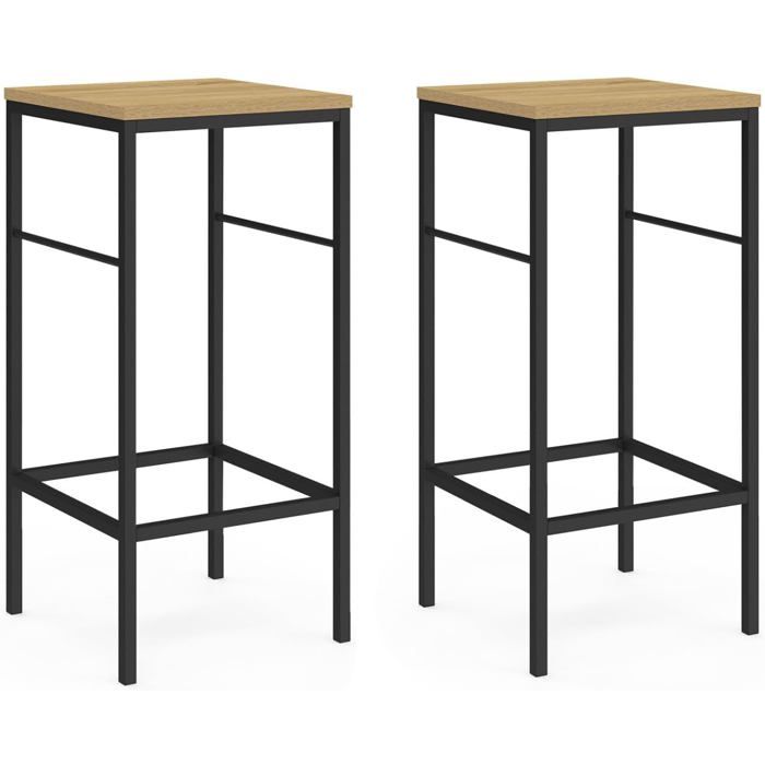 IDMarket Lot de 2 tabourets de bar Detroit Design industriel Métal noir et bois 67 cm de hauteur IDMarket Lot de 2 tabourets de bar Detroit Design industriel Métal noir et bois 67 cm de hauteur