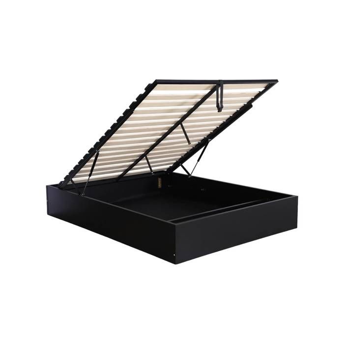 Lit coffre sommier à lattes 140x190cm décor bois noir - Lift Lit coffre sommier à lattes 140x190cm décor bois noir - Lift