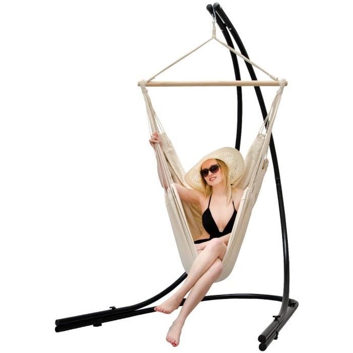 support hamac avec chaise suspendue xxl fauteuil de balancoire 360° beige