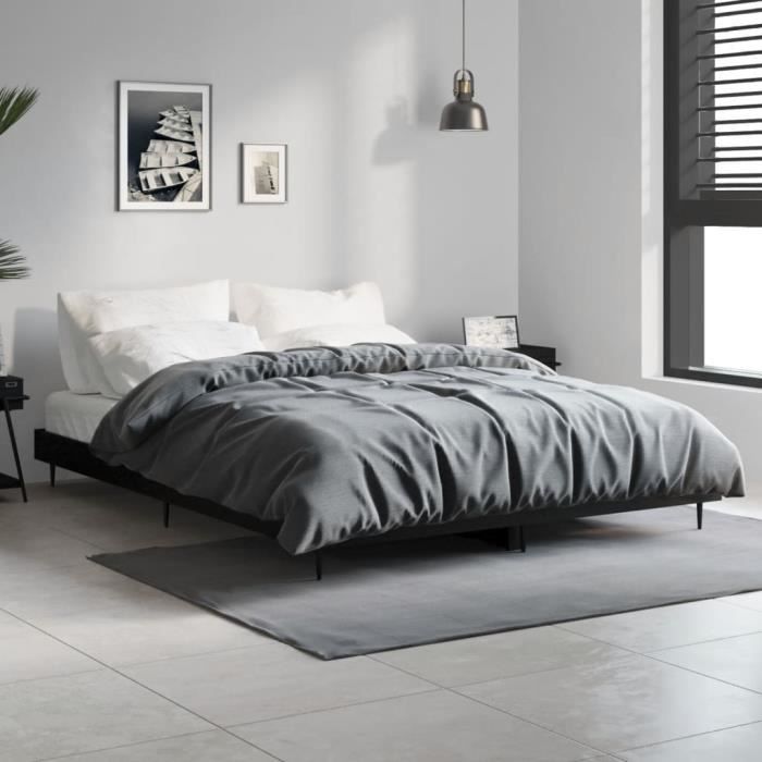 Cadre de lit noir 140x190 cm bois dingénierie -BK832278 (PLA)