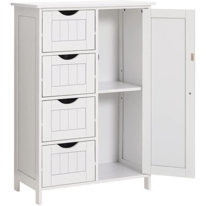 Blanc Meuble de Rangement de Salle de Bain Moderne avec 4 Tiroirs Meuble de Salle de Bain sur Pied pour Salle de Bain Petit Meuble de Salle de Bain Cuisine Salon USIKEY Meuble de Salle de Bain