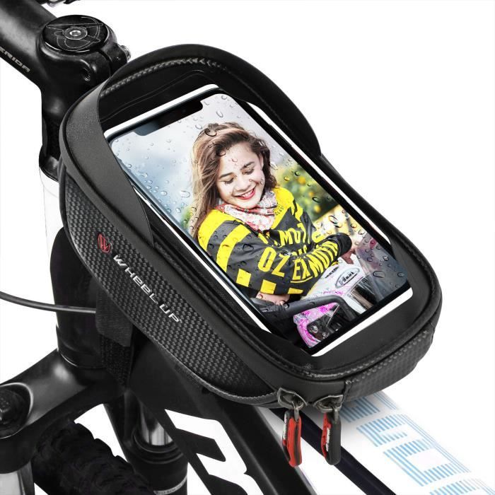 Sacoche de Cadre Vélo pour Smartphone - SOSENFER - Noir - Étanche - Écran Tactile - 195x105mm