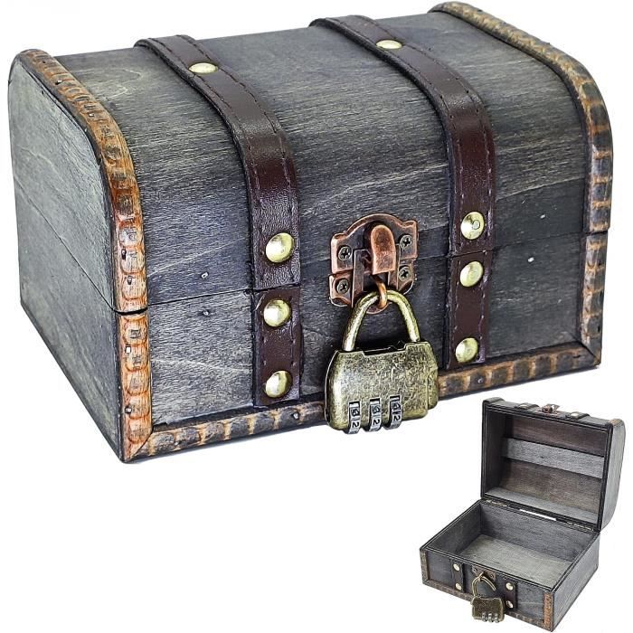 Coffre Trésor Vintage 24x17x9,5cm Avec Serrure à Combinaison - Boîte à Bijoux En Bois Pour Enfants