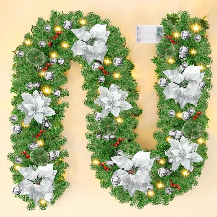 Guirlande De Pin Artificielle 270 Cm - Toucher Réaliste, Vert, Pour Décoration Noël Intérieur/extérieur