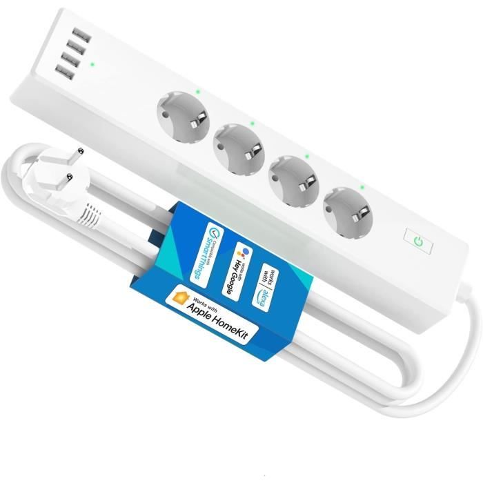 Multiprise Connectée (Type F), 16A Multiprise Wifi Compatible Avec Apple  Homekit, Alexa Et Google Home Avec 4 Prises Ac Et 4 [F905]