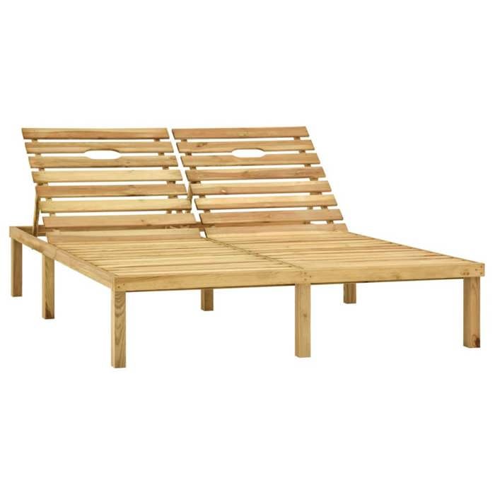 Transat chaise longue bain de soleil lit de jardin terrasse meuble d exterieur double bois de pin impregne de vert