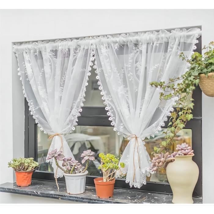 Rideaux brise-bise voilage 15 x 45 cm avec motif et