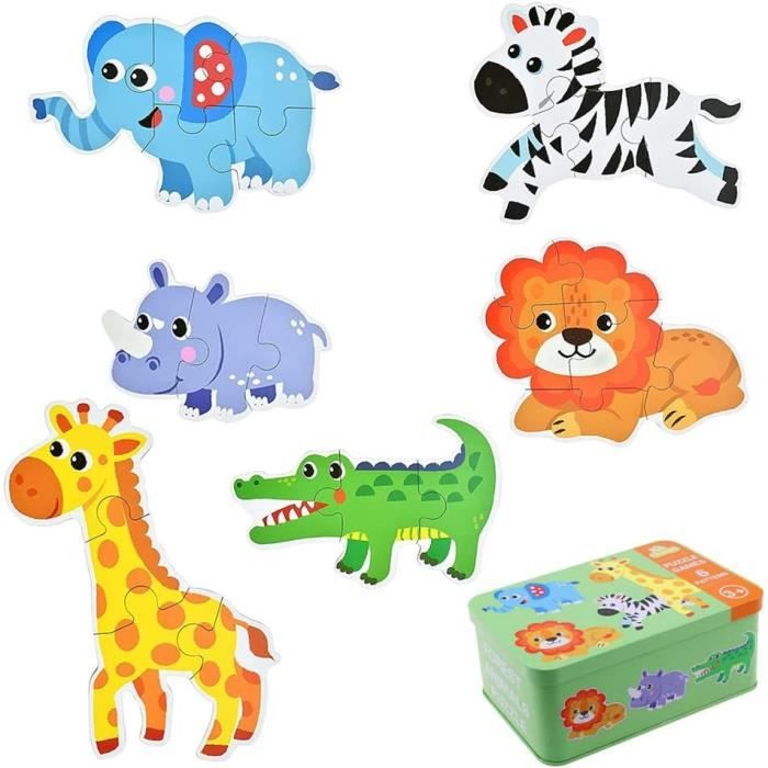 Puzzle en Bois Enfant, 4 Pcs Animaux Puzzles en Bois Bébé Puzzle à