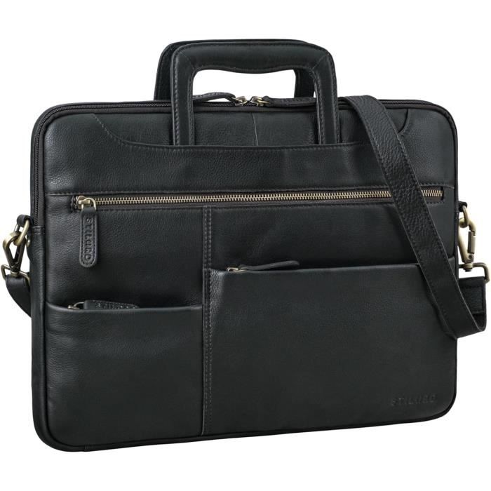 Sacoche Ordinateur 15.6 Pouces En Cuir Véritable STILORD Graham - Cartable Professionnel Avec Bandoulière Amovible
