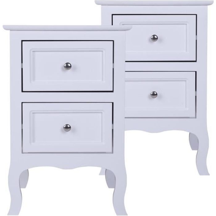 Lot de 2 Tables de Chevet Bois Blanche avec 2 Tiroirs Table de Nuit Scandinaves Style Meuble Chambre à Coucher Lot de 2 Tables de Chevet Bois Blanche avec 2 Tiroirs Table de Nuit Scandinaves Style Meuble Chambre à Coucher