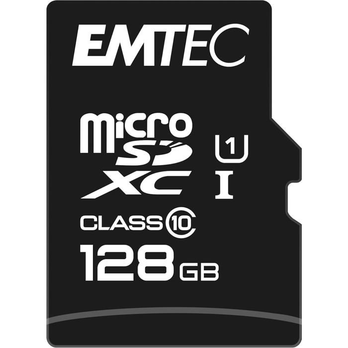 MicroSDXC 128Go EMTEC +adaptateur CL10 Gold+ UHS-I 85MB/s - Sous blister
