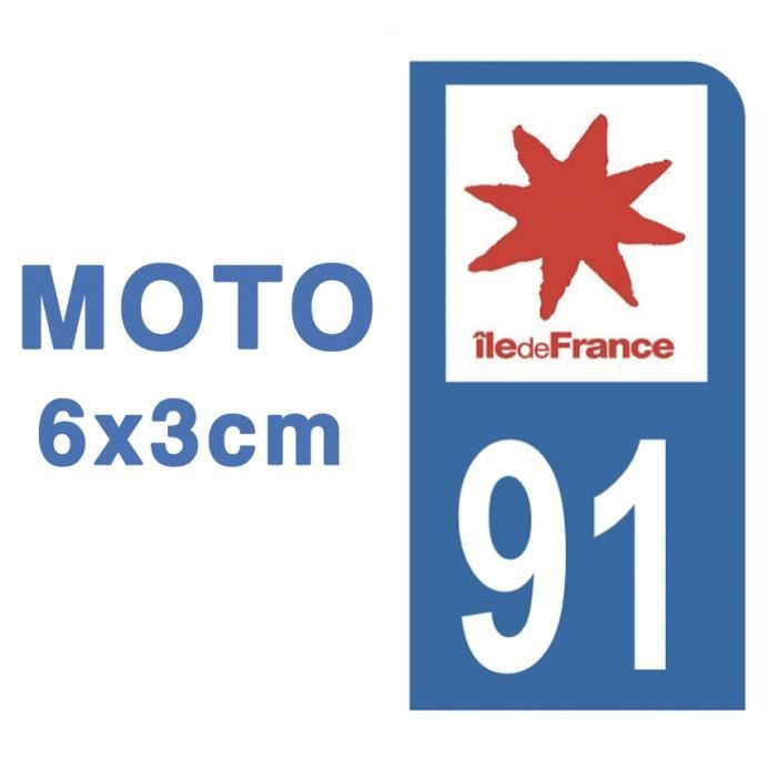 2 AUTOCOLLANTS PLAQUE IMMATRICULATION MOTO DEPT 91 REGION Île de France 