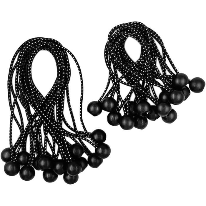 Lot De 50 Tendeurs élastiques Avec Boule - Longueur 15 Cm, Caoutchouc Et Polyester, Pour Bâches, Tentes, Camping