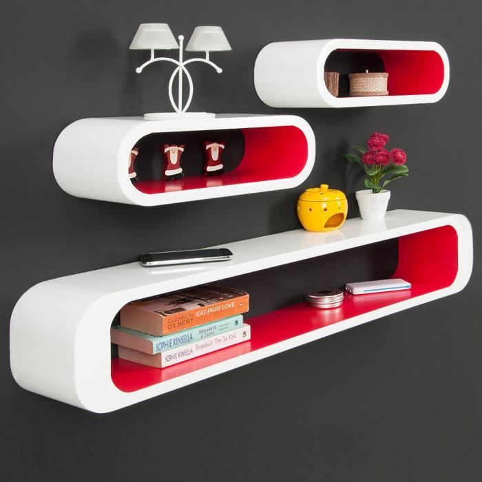 Lot De 3 Etageres Cubes Rouge Blanc Look Retro Achat Vente