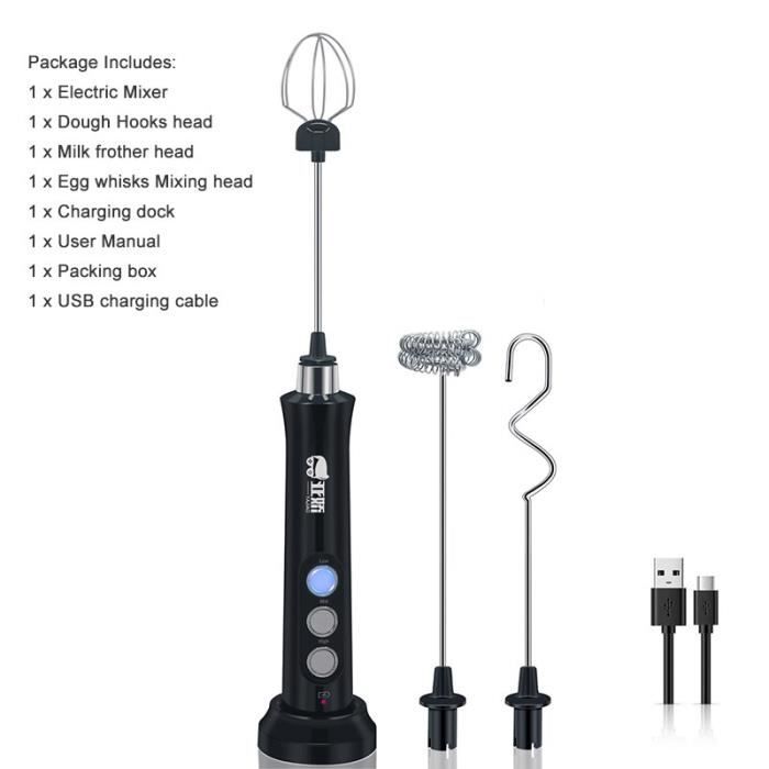 Mousseur A Lait FITNATE Mousseur à Lait USB 3 Vitesses – Rechargeable, 2 Fouets Inox + Pichet