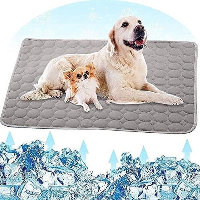 Tapis Rafraichissant Chien Automatique - 70x55CM Tissu De Soie De Glace Non Toxique, Lavable à La Main,Panier Chien, Gris