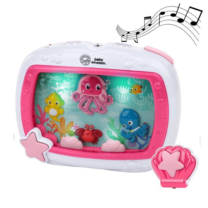 BABY EINSTEIN – Veilleuse bébé Rêves Marins – Aquarium musical & sons de l’océan télécommande rose